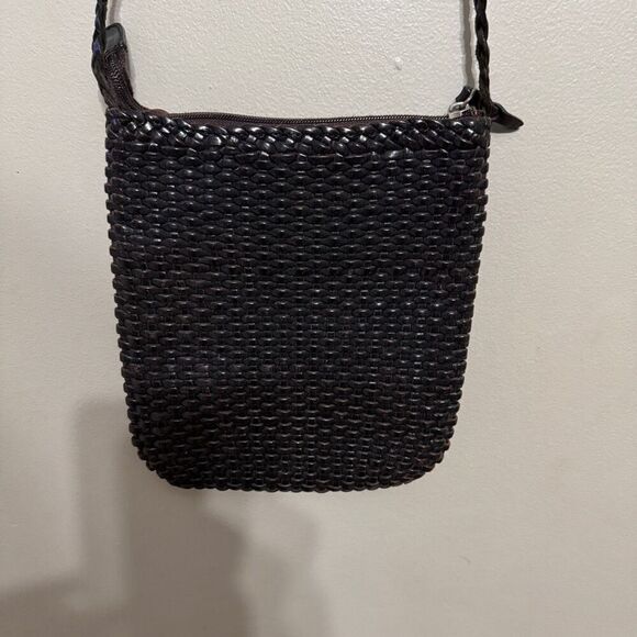 Geomo basket weave brown leather crossbody made in Italy - Picture 1 of 7